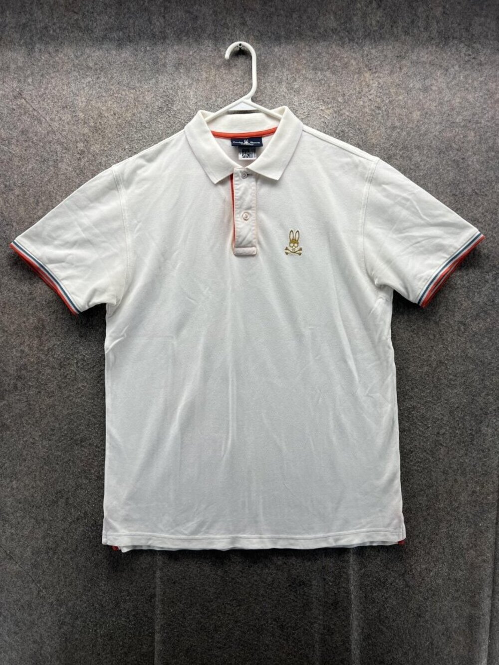 Psycho Bunny Polo Shirt Mens XL White Solid Knit Logo Trim Short Sleeve Casual 7